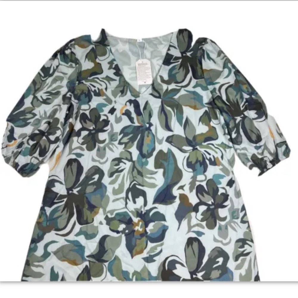 Made With Love Women’s Size Large Tunic Midi Dress Blue Floral Boho 3/4 Sleeve - Picture 11 of 15